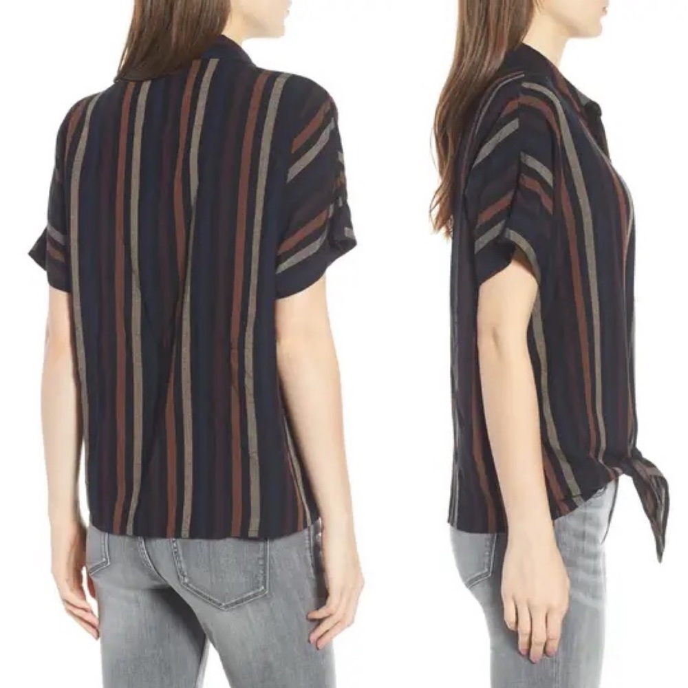 O’Neill Demi Stripe Shirt Button Up Tie Front XS - Picture 2 of 14